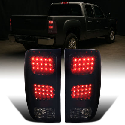 Ronnin - Compatible con GMC Sierra 1500 2500HD 3500HD 2007-2014, par de luces traseras LED integradas de freno e intermitentes de repuesto | Negro Ahumado