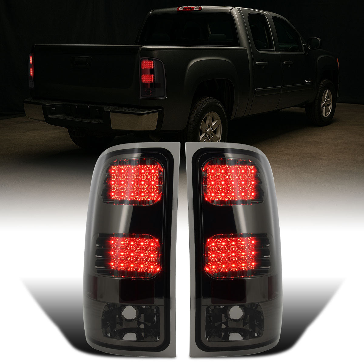 Ronnin - Compatible con GMC Sierra 1500 2500HD 3500HD 2007-2014, conjunto de luces traseras LED de repuesto mejoradas con freno y direccionales integrados, par | Ahumado