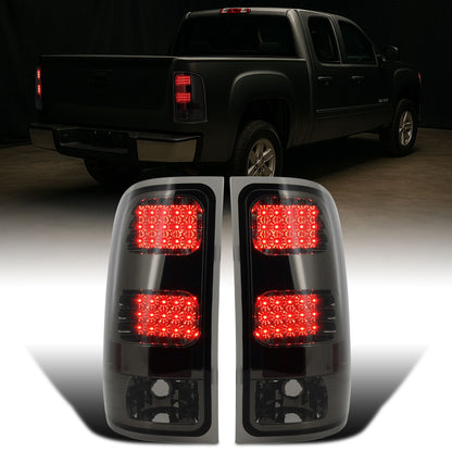 Ronnin - Compatible con GMC Sierra 1500 2500HD 3500HD 2007-2014, conjunto de luces traseras LED de repuesto mejoradas con freno y direccionales integrados, par | Ahumado