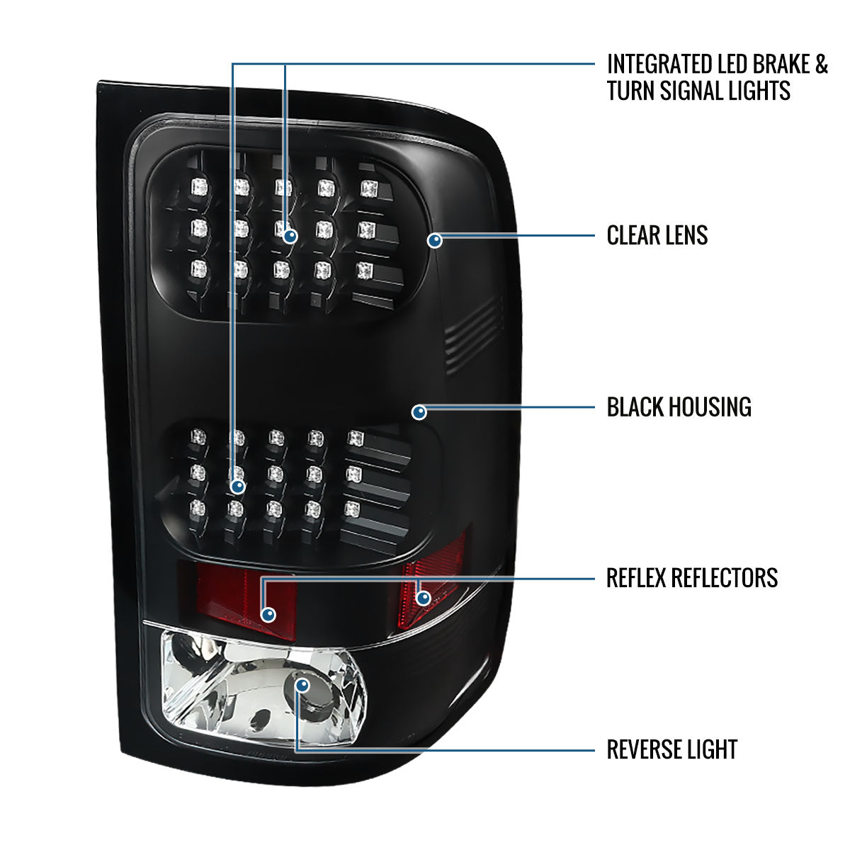 Ronnin - Compatible con GMC Sierra 1500 2500HD 3500HD 2007-2014, conjunto de luces traseras LED de repuesto mejoradas con freno integrado y direccionales | Par Negro