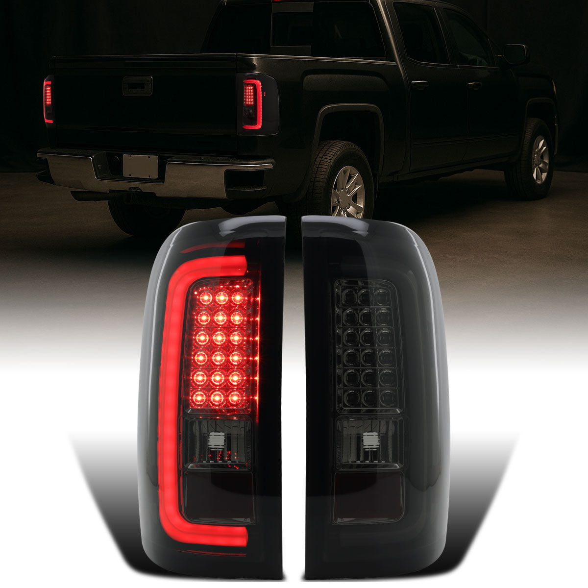Ronnin - Compatible con GMC Sierra 1500 2500HD 3500HD 2014-2018 Luces Traseras LED Integradas con Freno y Direccionales Par | Ahumado Negro