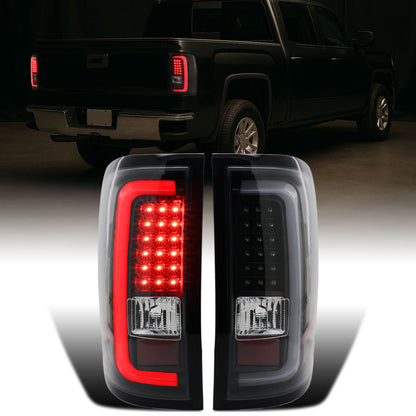 Ronnin - Compatible con GMC Sierra 1500 2500HD 3500HD 2014-2018 Luces Traseras LED Integradas con Freno y Direccionales, Par | Negro | Tubo Blanco