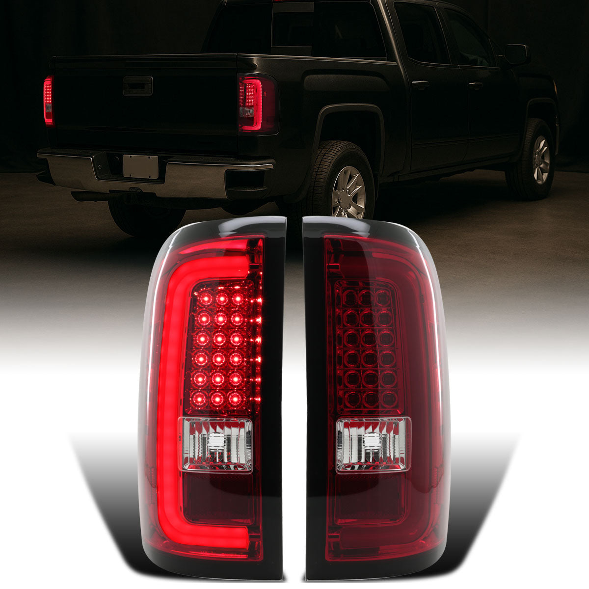 2014-2018 GMC Sierra 1500 2500HD 3500HD LED Integrated Brake and Turn Signals Tail Lights Assembly Pair | Red