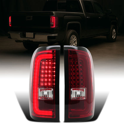 2014-2018 GMC Sierra 1500 2500HD 3500HD LED Integrated Brake and Turn Signals Tail Lights Assembly Pair | Red