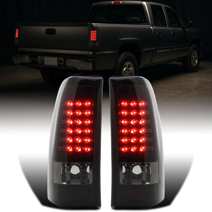 Ronnin - Compatible con Chevy Silverado 1500 HD, 2500 HD, 3500 Classic 2003-2007, luces traseras LED integradas con señal de giro y freno, par | Negro Ahumado