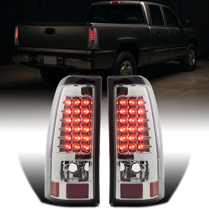 Ronnin - Compatible con Chevy Silverado 1500 HD 2500 HD 3500 Classic 2003-2007, luces traseras LED con intermitentes y frenos integrados, par | Cromado