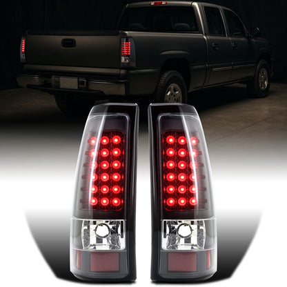 2003-2007 Chevy Silverado 1500 HD 2500 HD 3500 Classic LED Integrated Brake and Turn Signals Tail Lights Assembly Pair | Black