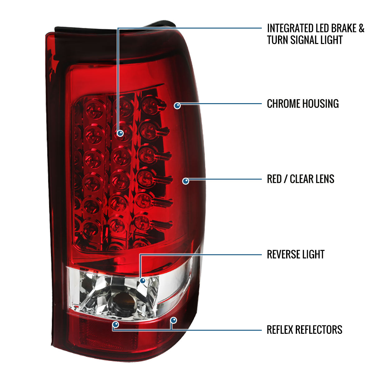 Ronnin - Compatible con Chevy Silverado 1500 HD 2500 HD 3500 Classic 2003-2007 Luces traseras LED integradas de freno y direccionales, par | Rojo