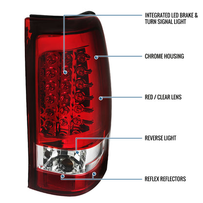 Ronnin - Compatible con Chevy Silverado 1500 HD 2500 HD 3500 Classic 2003-2007 Luces traseras LED integradas de freno y direccionales, par | Rojo