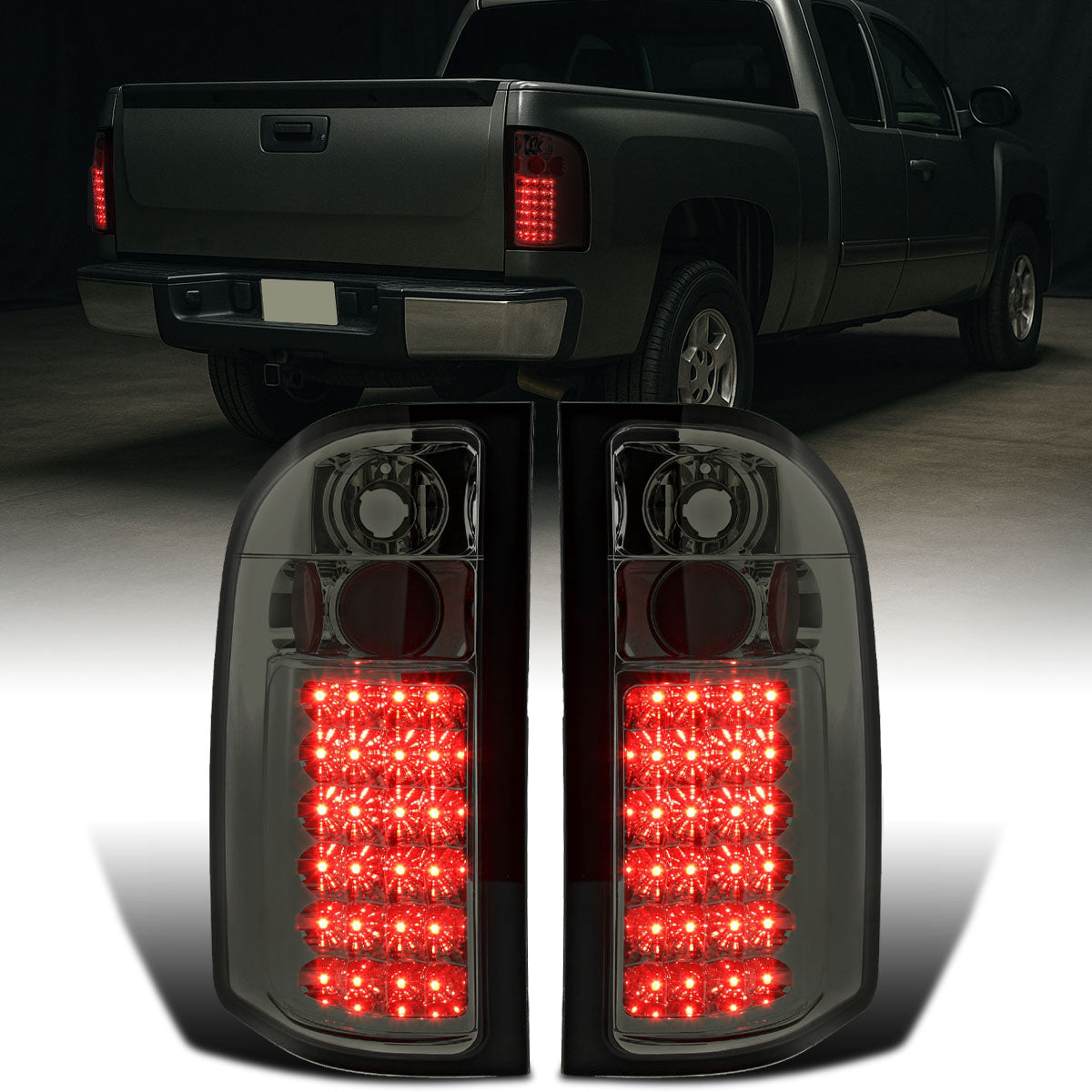 Ronnin - Compatible con Chevy Silverado 1500 2500 HD 3500 HD 2007-2014, par de conjuntos de luz de freno y direccional LED integrados de reemplazo | Ahumado