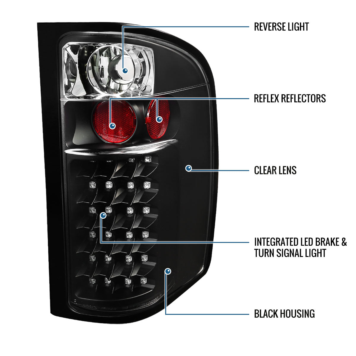 Ronnin - Compatible con Chevy Silverado 1500 2500 HD 3500 HD 2007-2014, par de luces LED de freno y direccionales integradas de repuesto | Negro