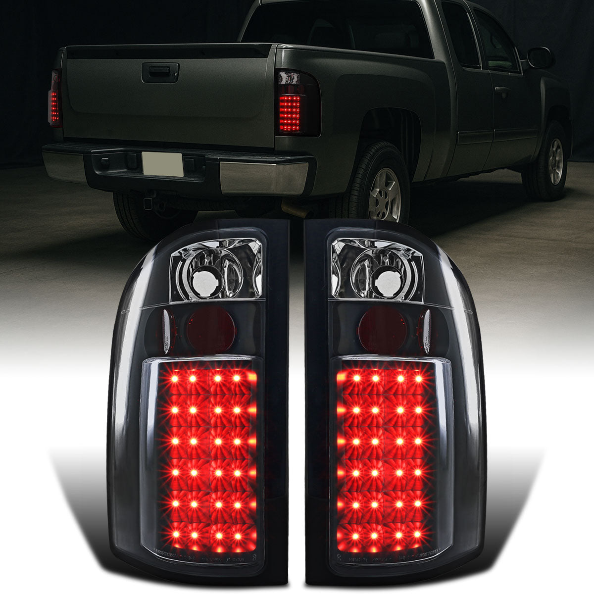 Ronnin - Compatible con Chevy Silverado 1500 2500 HD 3500 HD 2007-2014, par de luces LED de freno y direccionales integradas de repuesto | Negro