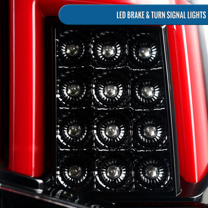 Ronnin - Fits 2014-2018 Silverado 1500 2500HD 3500HD | 2015-2019 Sierra 3500HD LED Tail Lights Integrated Brake and Turn Signal Lamps Replacement Assembly Pair | Glossy Black | Red Tube