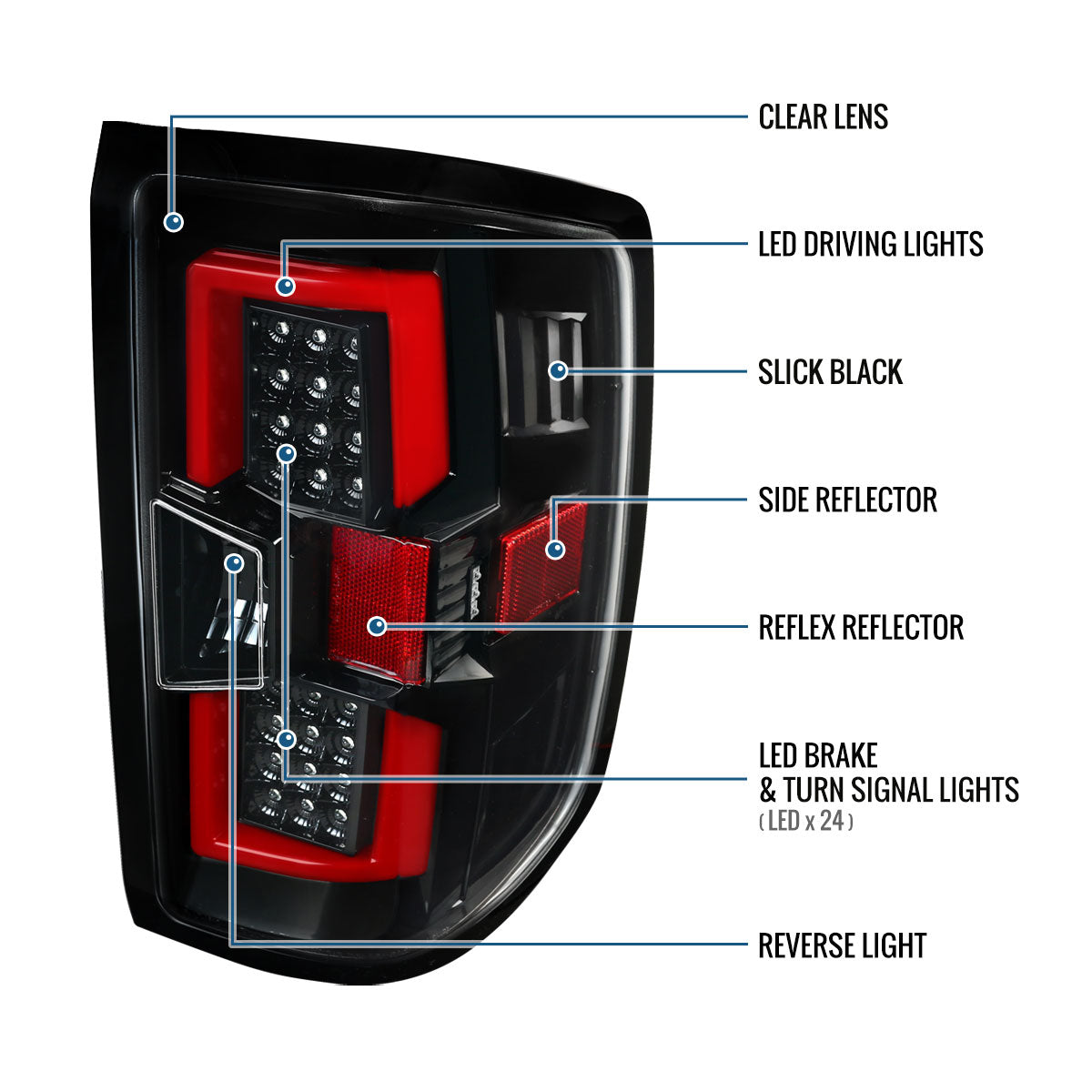 Ronnin - Fits 2014-2018 Silverado 1500 2500HD 3500HD | 2015-2019 Sierra 3500HD LED Tail Lights Integrated Brake and Turn Signal Lamps Replacement Assembly Pair | Glossy Black | Red Tube