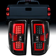 Ronnin - Fits 2014-2018 Silverado 1500 2500HD 3500HD | 2015-2019 Sierra 3500HD LED Tail Lights Integrated Brake and Turn Signal Lamps Replacement Assembly Pair | Glossy Black | Red Tube