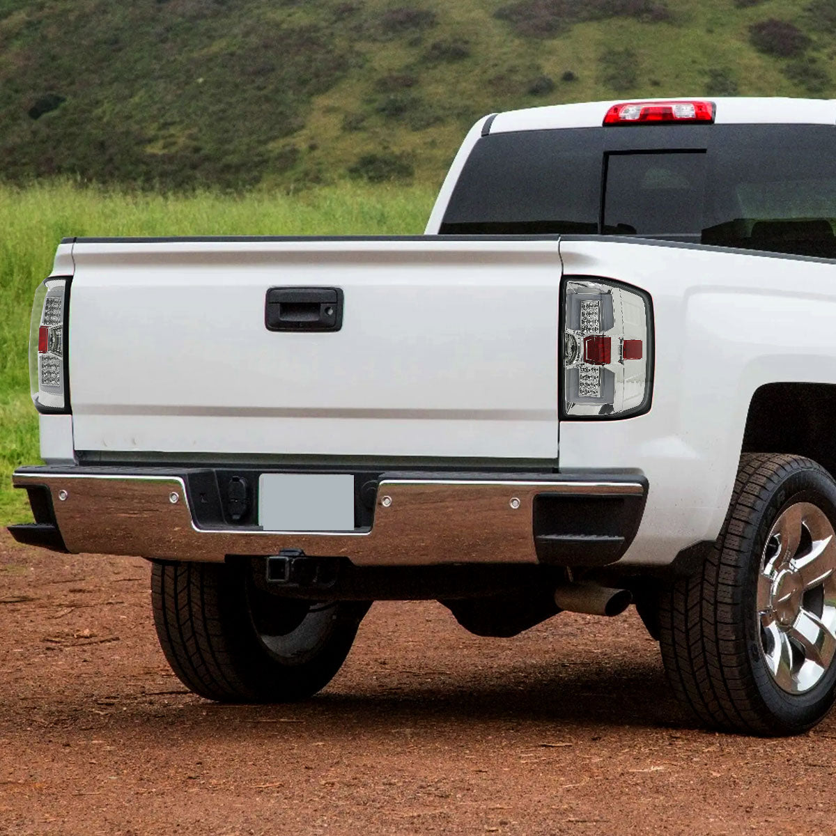 Ronnin - Fits 2014-2018 Silverado 1500 2500HD 3500HD | 2015-2019 Sierra 3500HD LED Tail Lights Integrated Brake and Turn Signal Lamps Replacement Assembly Pair | Chrome