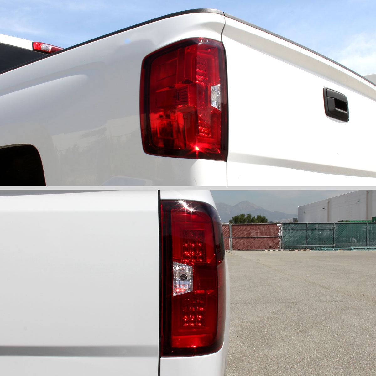 Ronnin - Fits 2014-2018 Silverado 1500 2500HD 3500HD | 2015-2019 Sierra 3500HD LED Tail Lights Integrated Brake and Turn Signal Lamps Replacement Assembly Pair | Red