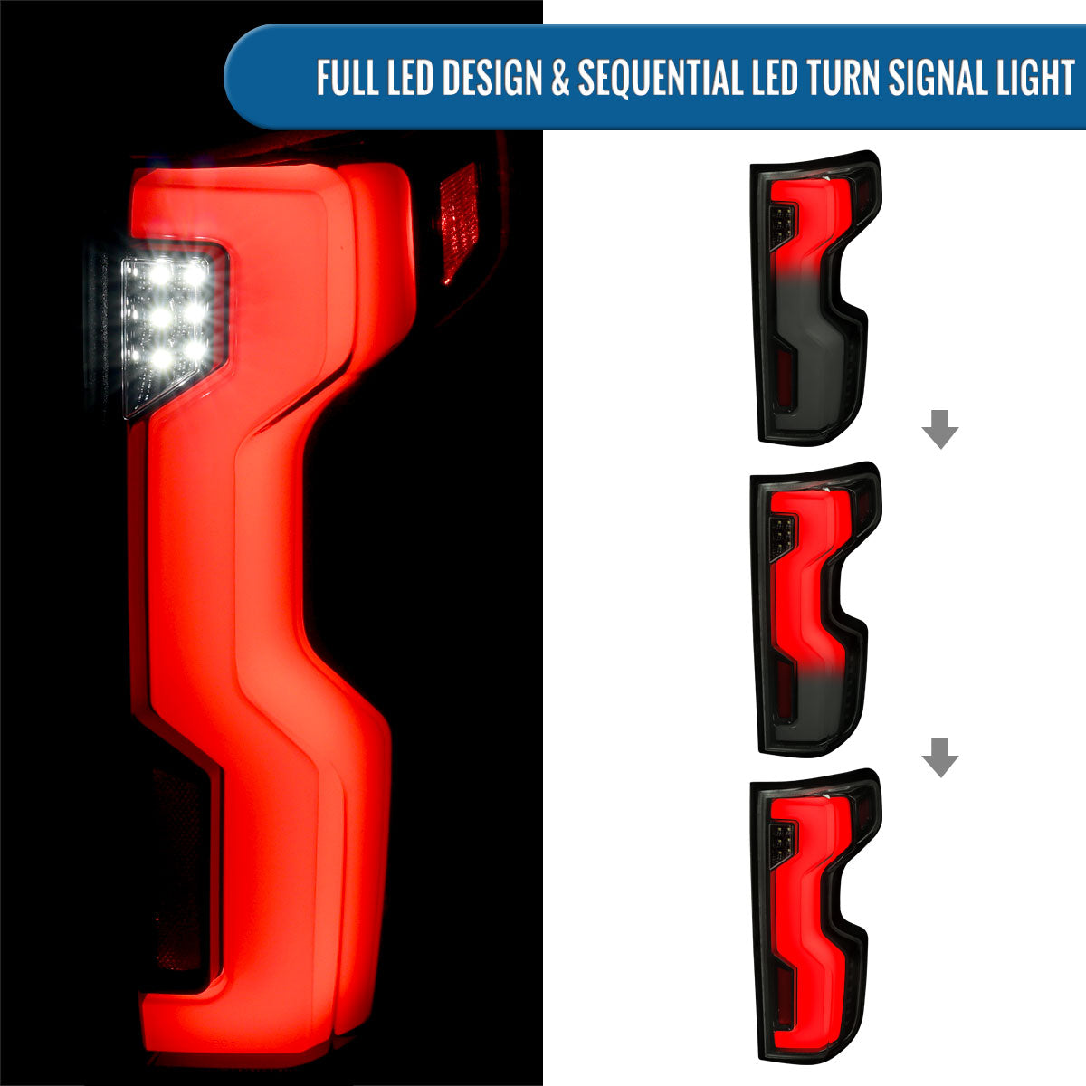 2019-2026 Silverado 1500 2020-2023 Silverado 2500HD 3500HD Full LED Tail Lights Switchback Sequential Turn Signals Assembly Pair | Black Smoke