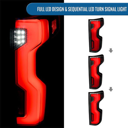 2019-2026 Silverado 1500 2020-2023 Silverado 2500HD 3500HD Full LED Tail Lights Switchback Sequential Turn Signals Assembly Pair | Gloss Black