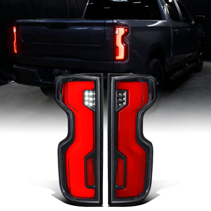 2019-2026 Silverado 1500 2020-2023 Silverado 2500HD 3500HD Full LED Tail Lights Switchback Sequential Turn Signals Assembly Pair | Gloss Black