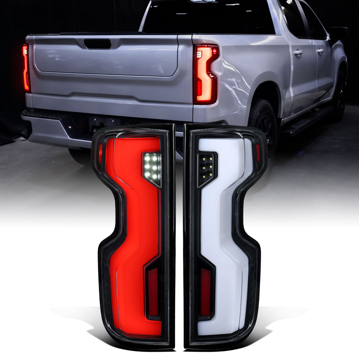 2019-2026 Chevy Silverado 1500 2020-2023 Silverado 2500HD 3500HD Full LED Tail Lights Switchback Sequential Turn Signals LED Type Only Assembly Pair | Black