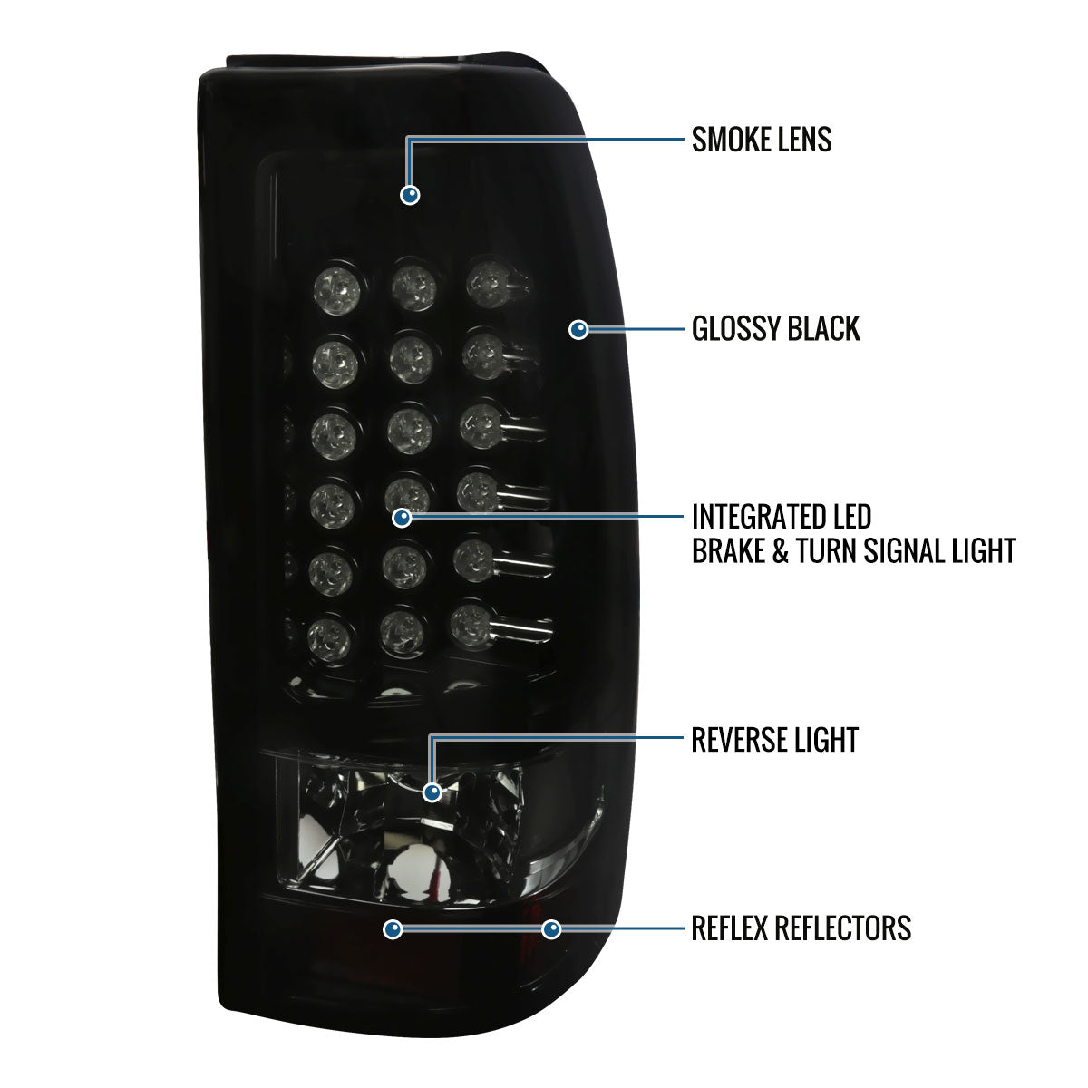 Ronnin - Compatible con Chevy Silverado GMC Sierra 1500 2500 3500 HD Classic de 1999-2007, luces traseras mejoradas con LED integrados para freno y señales de giro, par de unidades | Negro Ahumado