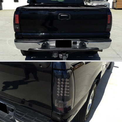 Ronnin - Compatible con Chevy Silverado GMC Sierra 1500 2500 3500 HD Classic de 1999-2007, luces traseras mejoradas con LED integrados para freno y señales de giro, par de unidades | Negro Ahumado
