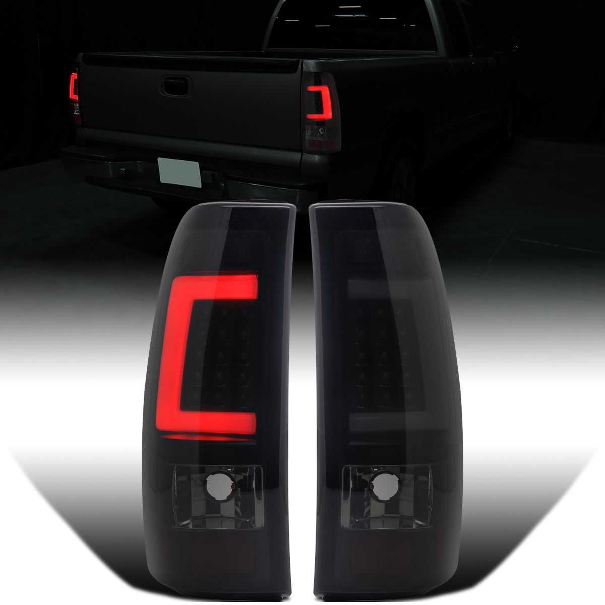 Ronnin - Compatible con Chevy Silverado GMC Sierra 1500 2500 3500 HD Classic 1999-2007. Actualización de luces traseras LED integradas con señal de giro y freno. Par de conjunto | Negro Humo