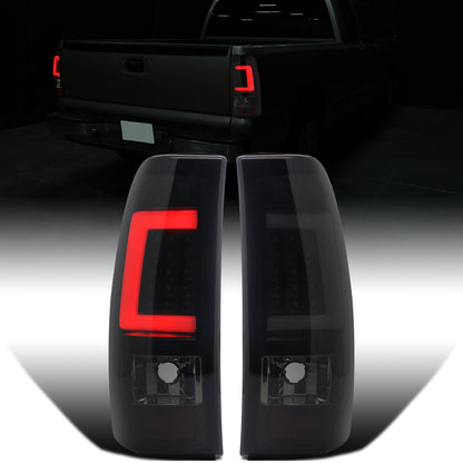 Ronnin - Compatible con Chevy Silverado GMC Sierra 1500 2500 3500 HD Classic 1999-2007. Actualización de luces traseras LED integradas con señal de giro y freno. Par de conjunto | Negro Humo