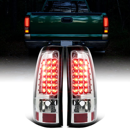 Ronnin - Compatible con Chevy Silverado GMC Sierra 1500 2500 3500 HD Classic de 1999-2007 Luces traseras de mejora LED con intermitentes y luces de freno integradas (par) | Cromado