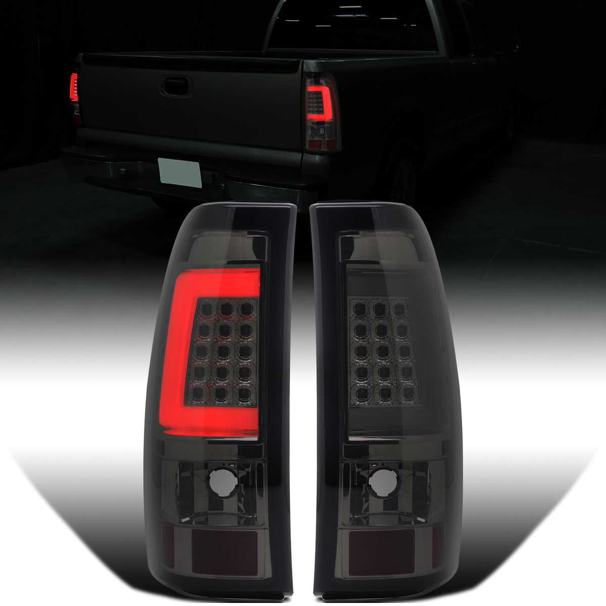 Ronnin - Compatible con Chevy Silverado GMC Sierra 1500 2500 3500 HD Classic 1999-2007. Par de luces traseras LED con tubo integrado, luces de freno y direccionales | Ahumado