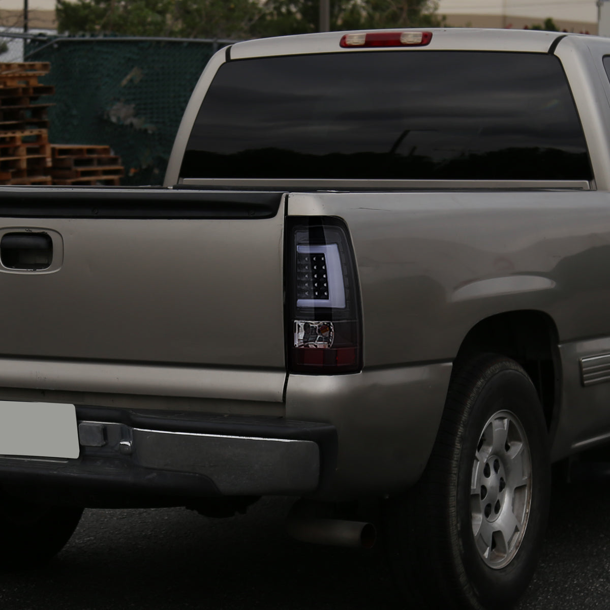 Ronnin - Compatible con Chevy Silverado GMC Sierra 1500 2500 3500 HD Classic de 1999-2007. Luces traseras LED con tubo integrado de freno y direccionales. Par | Negro | Tubo Blanco