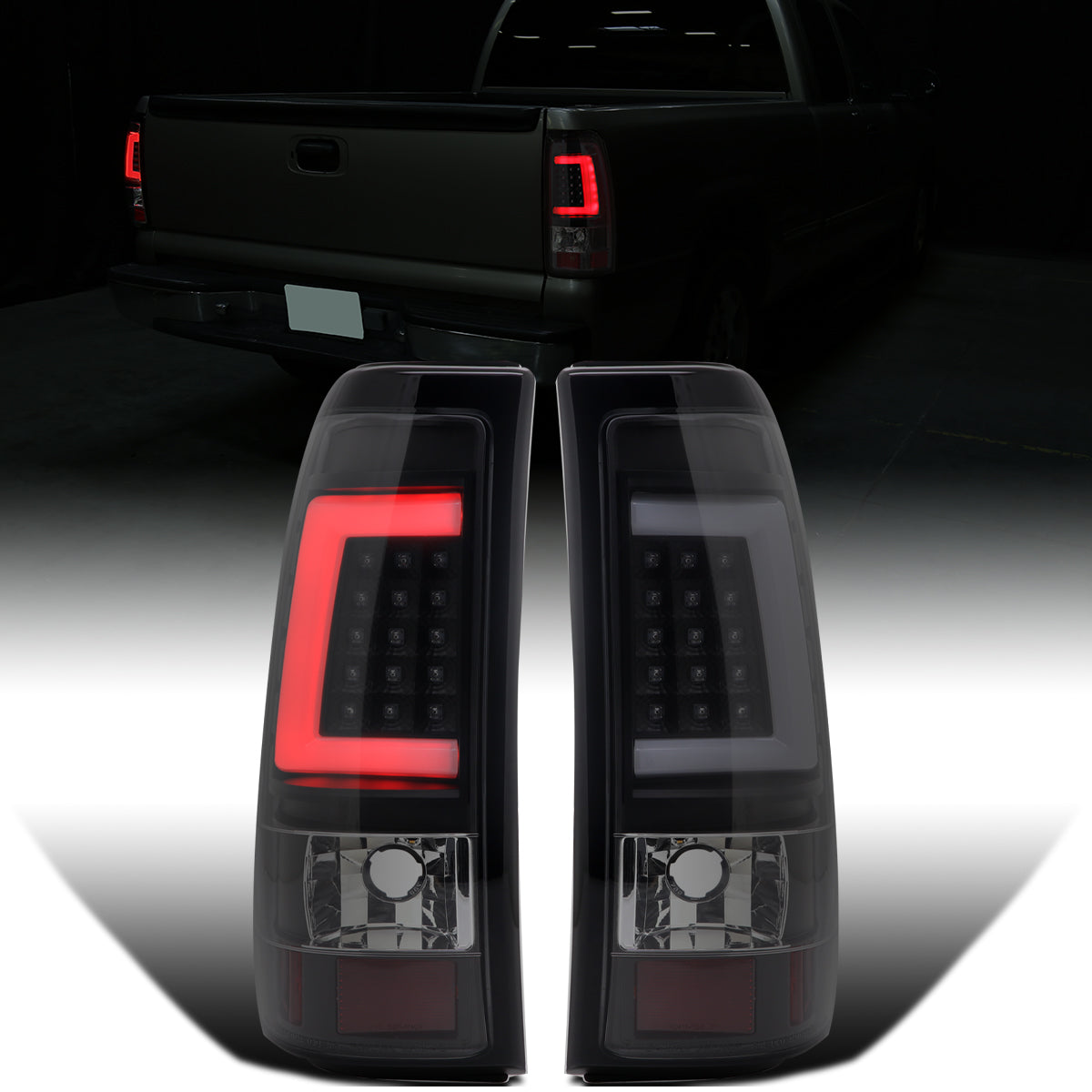 Ronnin - Compatible con Chevy Silverado GMC Sierra 1500 2500 3500 HD Classic de 1999-2007. Luces traseras LED con tubo integrado de freno y direccionales. Par | Negro | Tubo Blanco