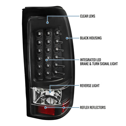 1999-2007 Chevy Silverado GMC Sierra 1500 2500 3500 HD Classic Upgrade Tail Lights LED Integrated Brake and Turn Signals Lights Assembly Pair | Black