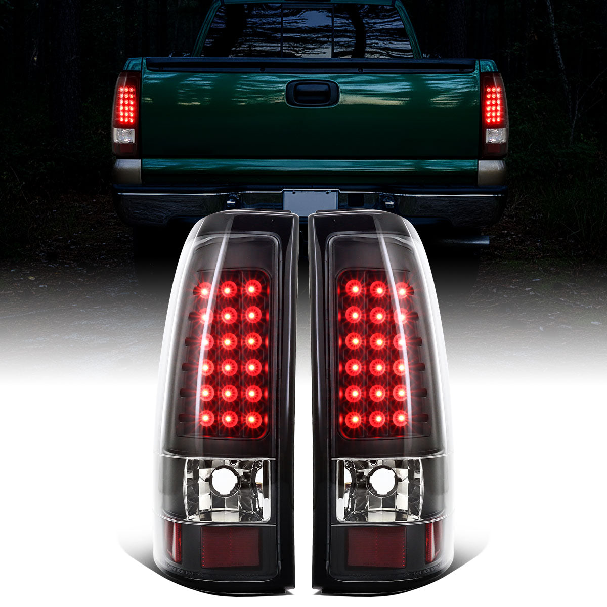 1999-2007 Chevy Silverado GMC Sierra 1500 2500 3500 HD Classic Upgrade Tail Lights LED Integrated Brake and Turn Signals Lights Assembly Pair | Black