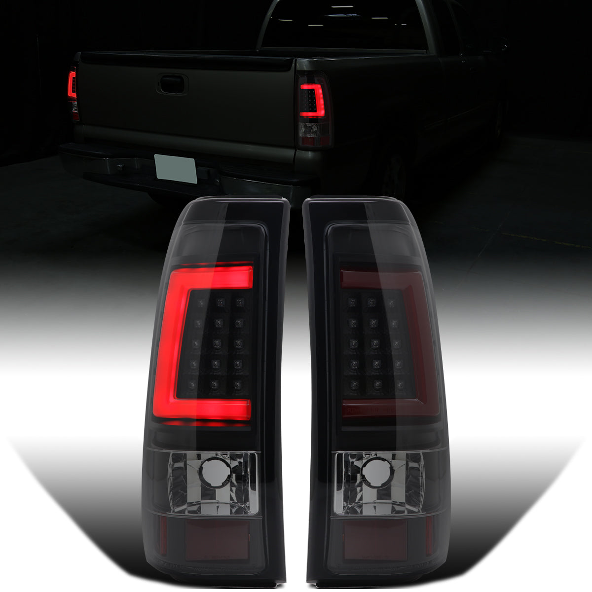 Ronnin - Compatible con Chevy Silverado GMC Sierra 1500 2500 3500 HD Classic 1999-2007, mejora, conjunto de luces traseras LED integradas con señal de giro y freno, par | Negro