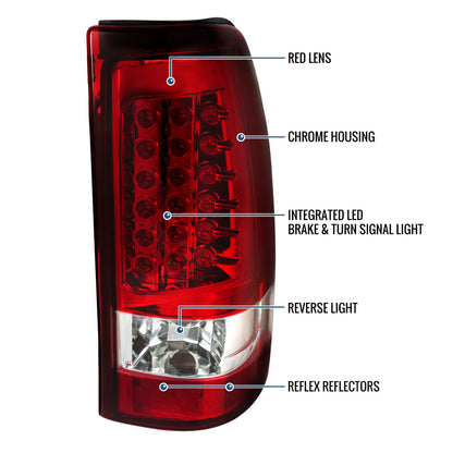 Ronnin - Compatible con Chevy Silverado GMC Sierra 1500 2500 3500 HD Classic 1999-2007 Luces traseras de actualización LED con luz de freno y direccionales integradas | Par | Rojo