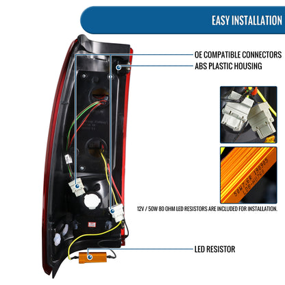 Ronnin - Compatible con Chevy Silverado GMC Sierra 1500 2500 3500 HD Classic 1999-2007 Mejoras Luces Traseras con Tubo LED Integrado Freno y Direccionales Par | Rojo