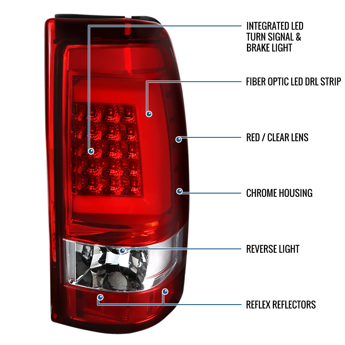 Ronnin - Compatible con Chevy Silverado GMC Sierra 1500 2500 3500 HD Classic 1999-2007 Mejoras Luces Traseras con Tubo LED Integrado Freno y Direccionales Par | Rojo