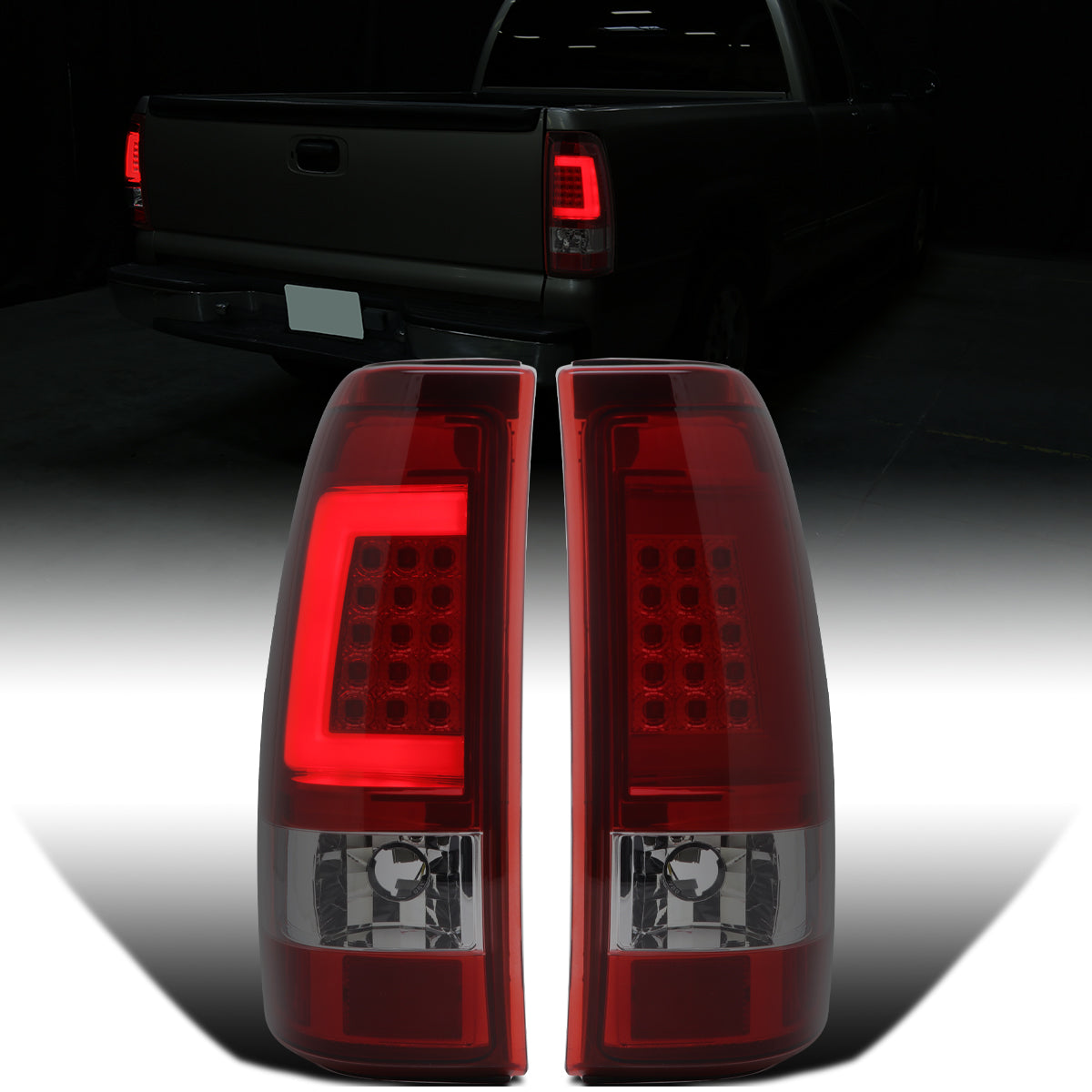 Ronnin - Compatible con Chevy Silverado GMC Sierra 1500 2500 3500 HD Classic 1999-2007 Mejoras Luces Traseras con Tubo LED Integrado Freno y Direccionales Par | Rojo