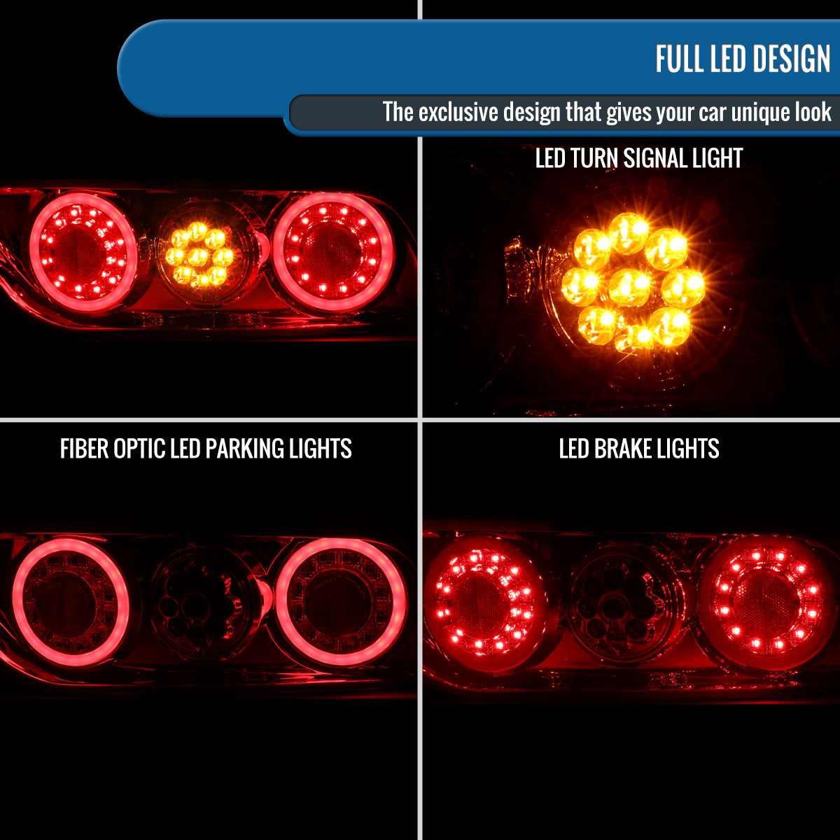 Ronnin - Fits 1991-1998 Nissan 180SX RPS13 240SX S13 S14  Full LED Tail Lights Assembly JDM Style Replacement Pair | Red