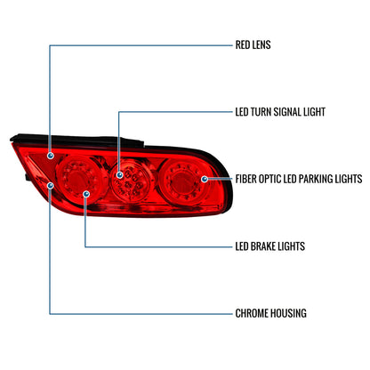 Ronnin - Fits 1991-1998 Nissan 180SX RPS13 240SX S13 S14  Full LED Tail Lights Assembly JDM Style Replacement Pair | Red