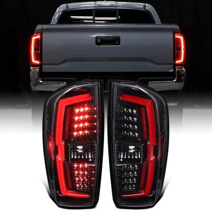 Ronnin - Fits 2016-2022 Toyota Tacoma Pickup LED Tail Lights Integrated Brake and Turn Signal Lamps Assembly Pair | Glossy Black