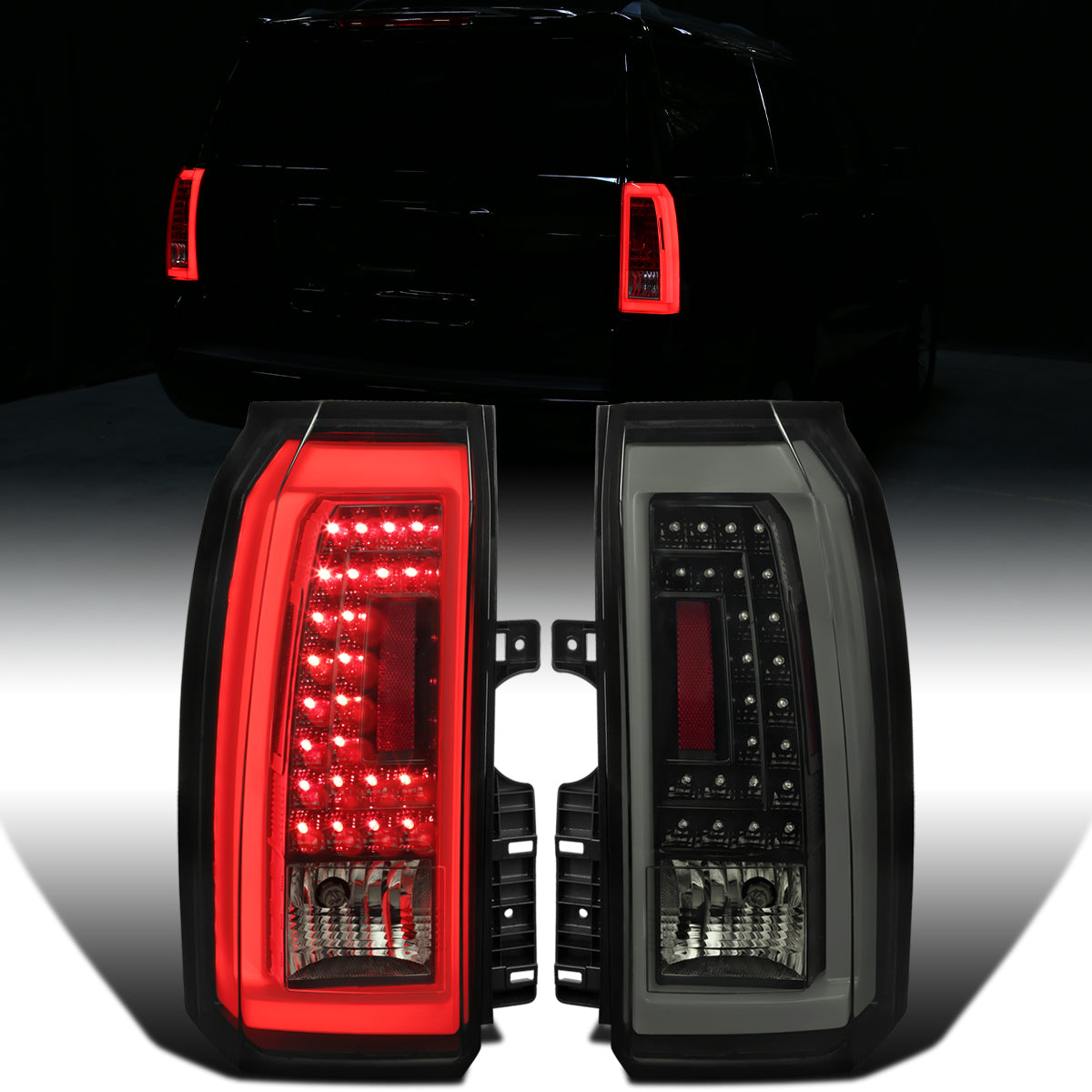 Ronnin - Compatible con Chevy Tahoe Suburban 2015-2020 Mejora de Luces Traseras LED de Reemplazo Par | Negro Ahumado
