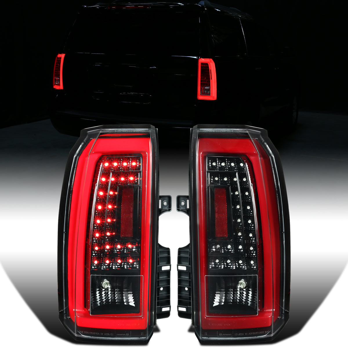 Ronnin - Compatible con Chevy Tahoe Suburban 2015-2020 Par de conjuntos de luces traseras LED de repuesto mejoradas | Negro brillante