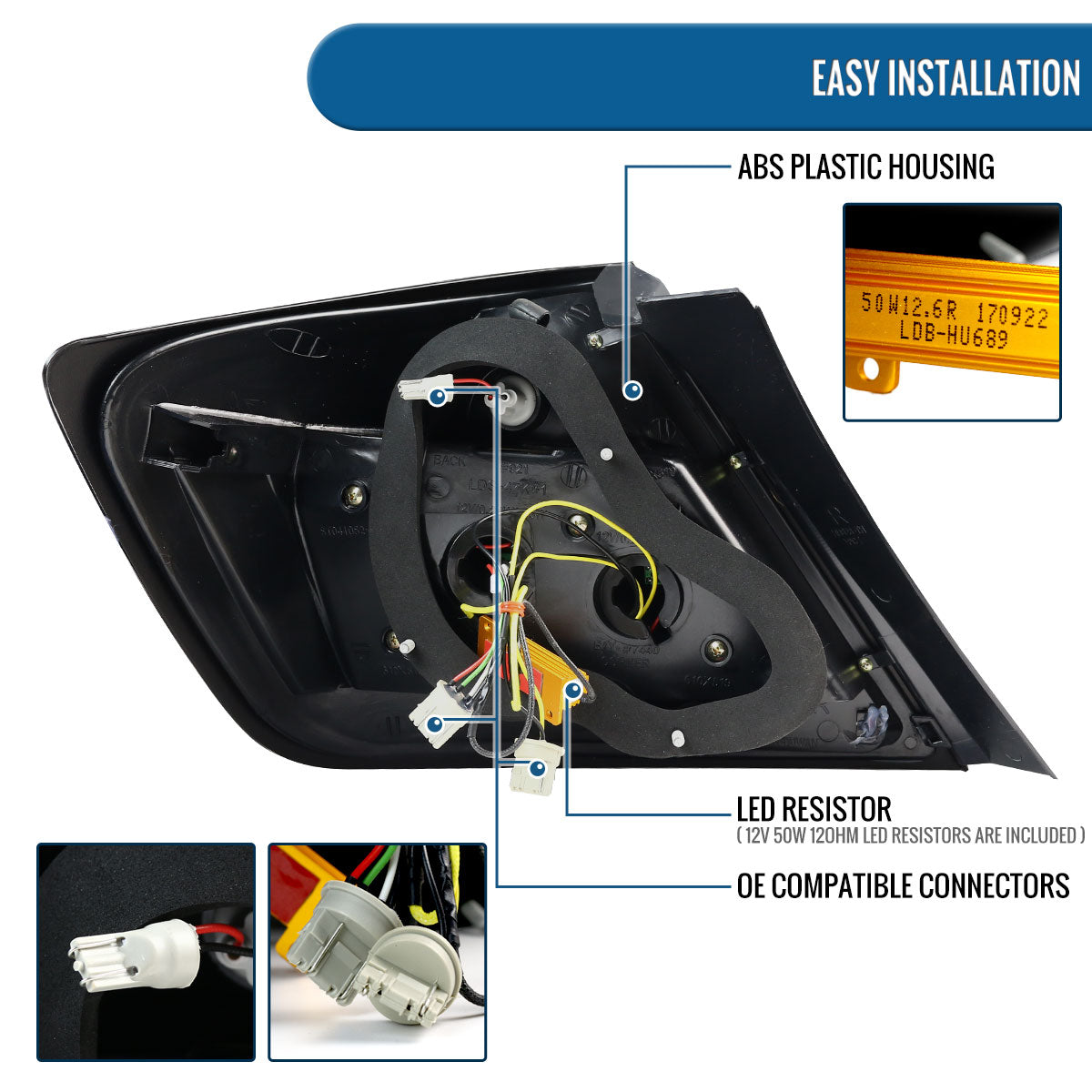 Ronnin - Compatible con Scion tC 2004-2010 Par de luces traseras LED integradas con señal de giro y freno de repuesto mejoradas | Negro ahumado