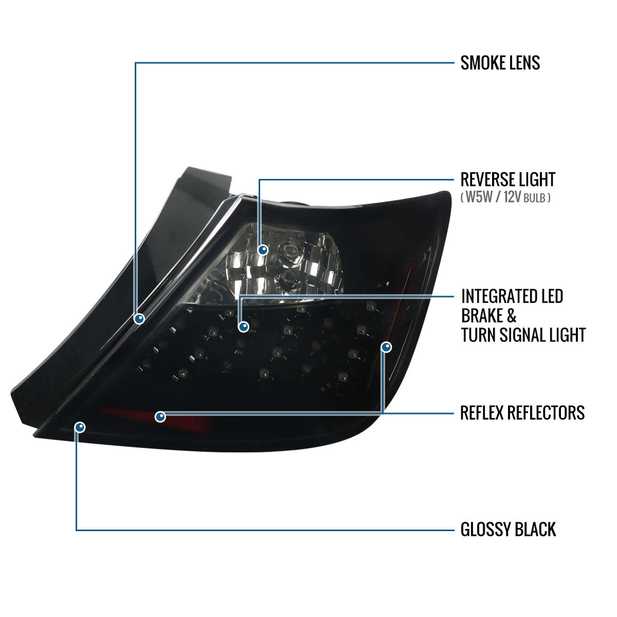 Ronnin - Compatible con Scion tC 2004-2010 Par de luces traseras LED integradas con señal de giro y freno de repuesto mejoradas | Negro ahumado