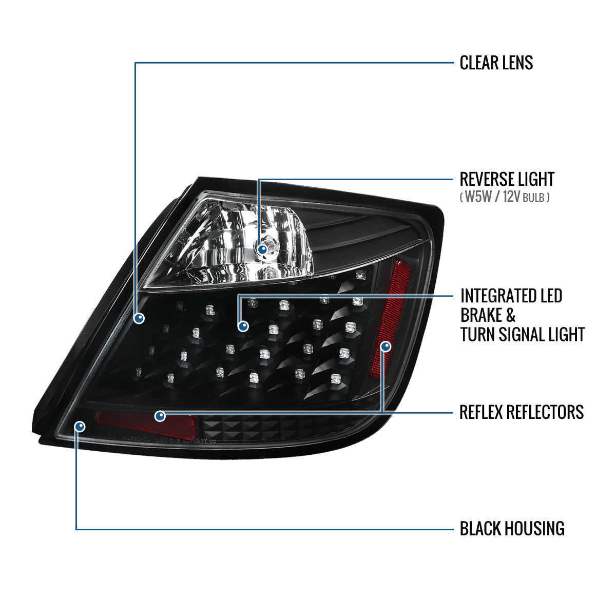 Ronnin - Compatible con Scion tC 2004-2010 Par de luces traseras LED integradas de freno y direccionales de repuesto mejoradas | Negro
