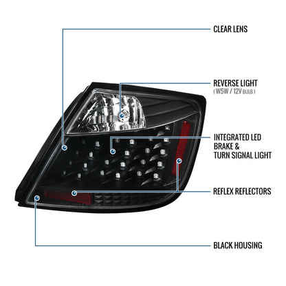 Ronnin - Compatible con Scion tC 2004-2010 Par de luces traseras LED integradas de freno y direccionales de repuesto mejoradas | Negro