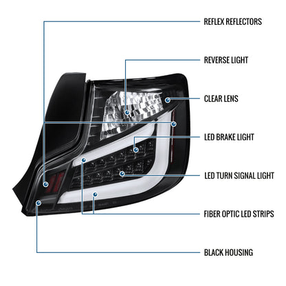 Ronnin - Fits 2011-2013 Scion tC Upgrade Replacement LED Tube Tail Lights Assembly Pair | Black